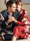 Asilklife Luxury Printed Silk Long Pajamas Set For Couple