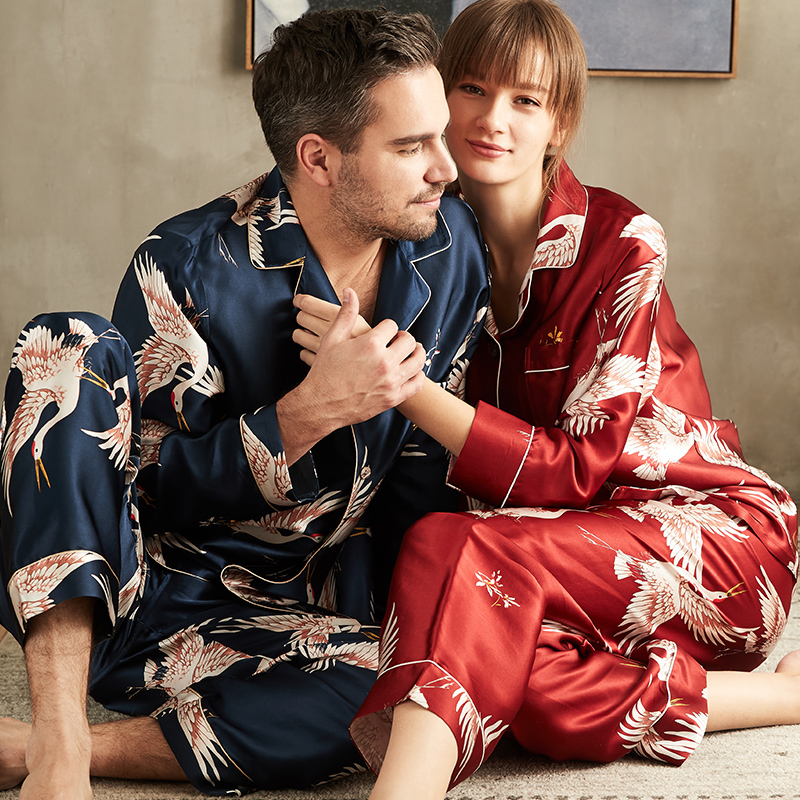 Comyee Lovers Pajamas Couple Night Pijamas Silk Pajamas Nightwear
