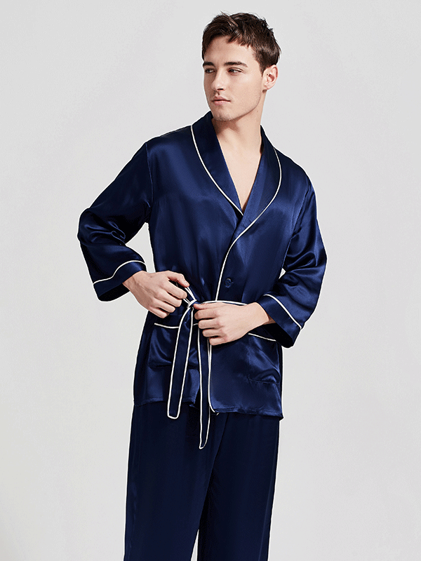 Men's Silk Pajama Set, short silk Kimono pajama and long silk pants ...