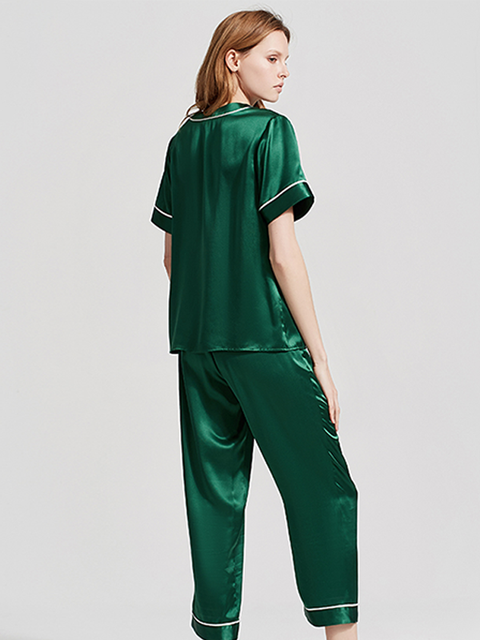 Asilklife Luxury Lifestyle V Neck Short Sleeves Silk Pajamas Set