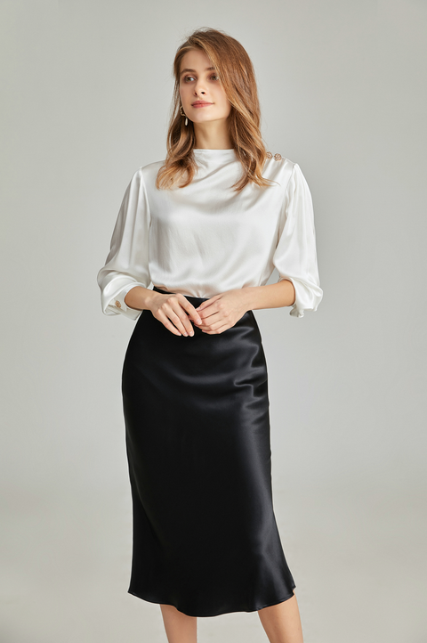 Silk Long Sleeves Pleated Pullover chic Silk Blouse