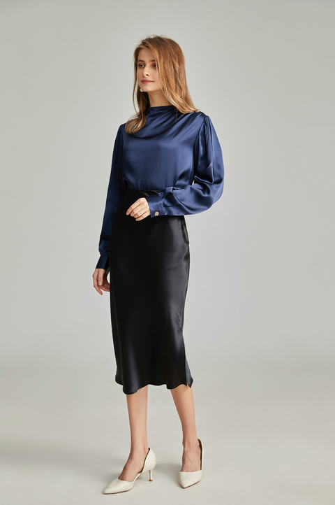 Silk Long Sleeves Pleated Pullover chic Silk Blouse