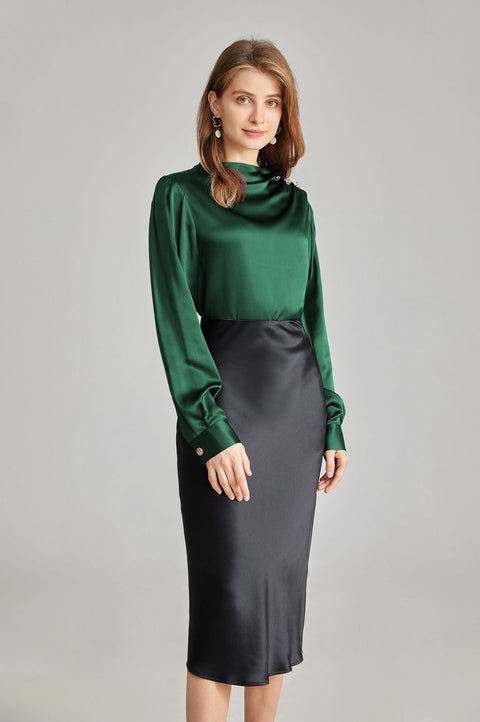 Silk Long Sleeves Pleated Pullover chic Silk Blouse