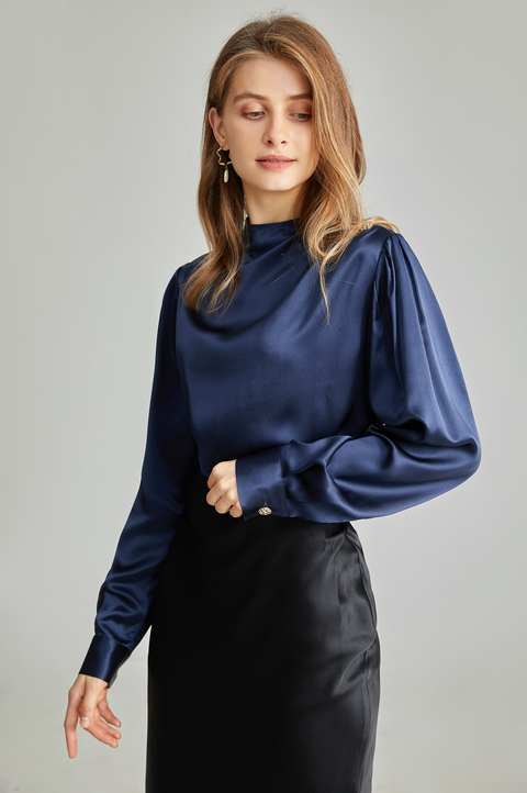 Silk Long Sleeves Pleated Pullover chic Silk Blouse