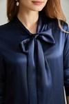 Women's Silk Blouse Bow tie Shirt button up