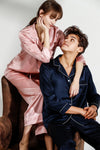 Couples Matching Silk Pajamas Luxury Long Sleeve Sleepwear Loungewear Pjs