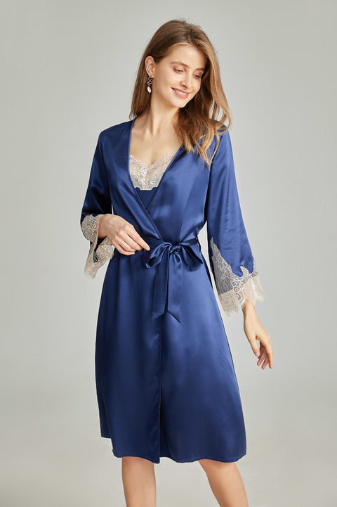 Lace Trimmed Women's Silk Nightgown with robe