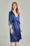 Lace Trimmed Silk Nightgown and Robe Set