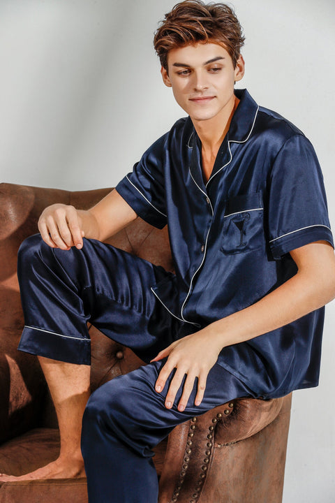 ASilklife Men's Classic Short Sleeve Silk Pajama Set