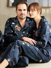 Asilklife Univers Printed Long Sleeves Classic Silk Pajamas Set For Couple