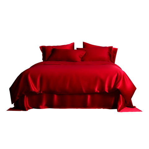 19/22 Momme 4PCS Silk Bedding Set (1  Duvet Cover + 1 Flat Sheet +2 Oxford pillowcase)
