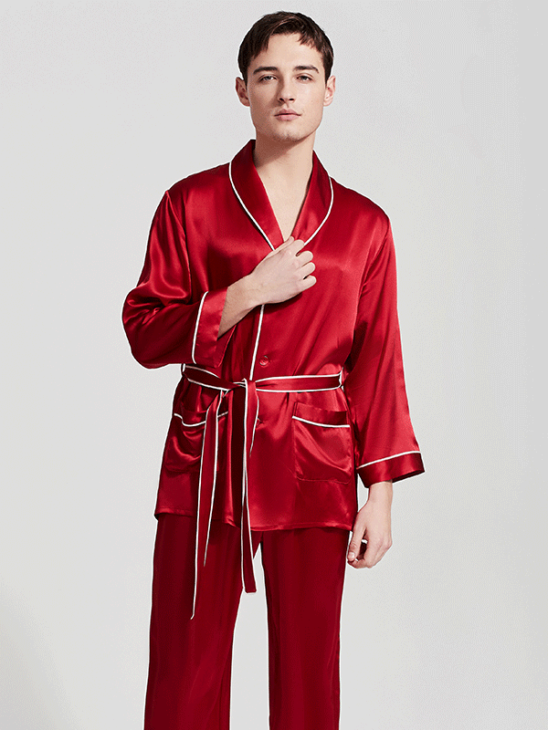 Men's Silk Pajama Set, short silk Kimono pajama and long silk pants ...