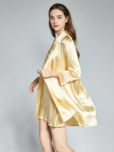 Asilklife Sumptuous Long Sleeves Silk Robe & Robe Set For Women