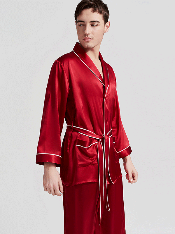 Men's Silk Pajama Set, short silk Kimono pajama and long silk pants ...