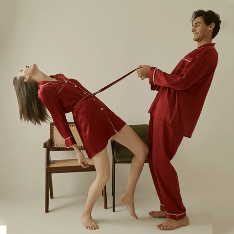 Asilklife Luxurious Red Pajamas Set For Couple