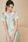 Slim Fit Lace Silk Nightgown with short sleeve