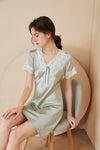 Slim Fit Lace Silk Nightgown with short sleeve