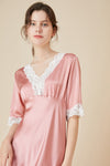 Asilklife Light Elegant Lace Middlesleeves Silk Nightgown