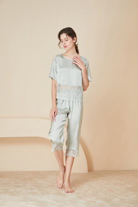 Asilklife  New Elegant Lace Silk Pajamas Set | two color  selected