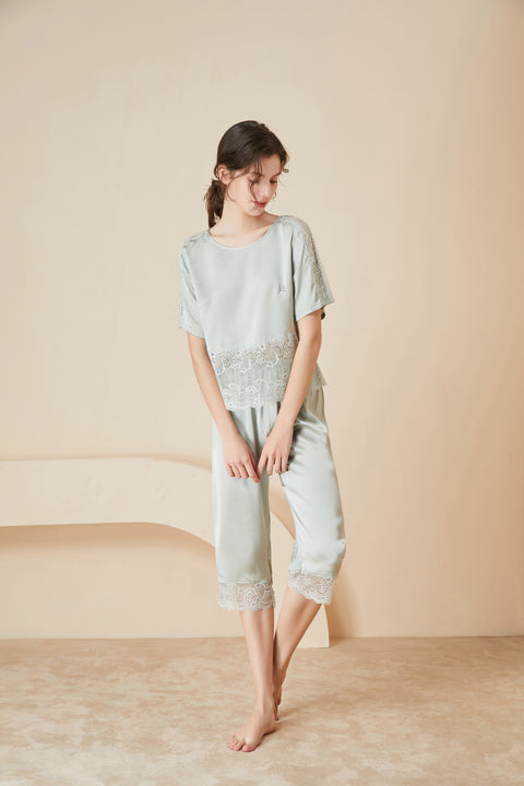 Asilklife  New Elegant Lace Silk Pajamas Set | two color  selected