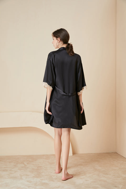 Women's Lace V-neck Silk Nightgown & Robe Set