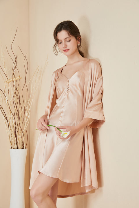 Asilklife Luxury  Silk  Nightgown& Robe Set  For  Women| two  color  selected
