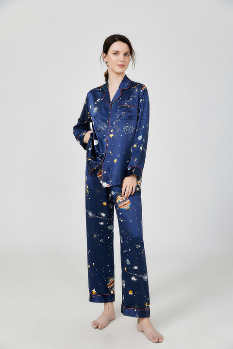 19 Momme Printed Long Silk Pajamas Set