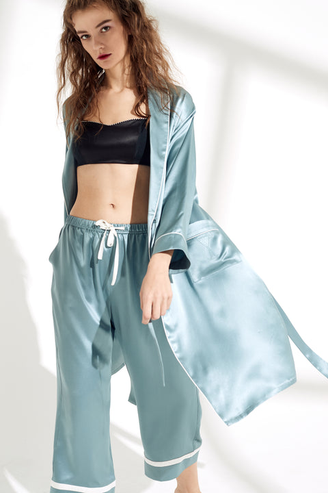 women's Midi Silk Robe with Long Pants