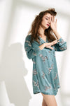Zebra Printed Silk Pajama Long Sleeve Luxury Sleepshirt Boyfriend Sleepwear