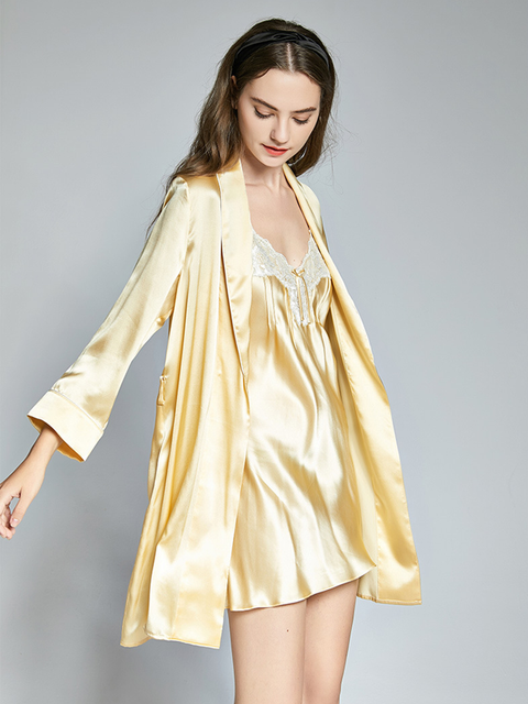 Asilklife Sumptuous Long Sleeves Silk Robe & Robe Set For Women