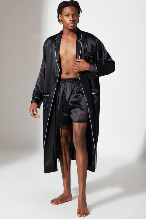 2PCS men's silk midi robe and shorts set
