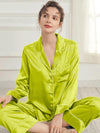 Turnback Cuff Piping Silk Pajama Set