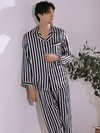 Asilklife High Quality Zebra Stripe Full Length Printed Silk Pajamas For Men