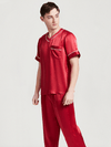 Asilklife Luxury Lifestyle V Neck Short Sleeves Silk Pajamas Set For Men