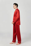 Red Matching couple silk pajamas