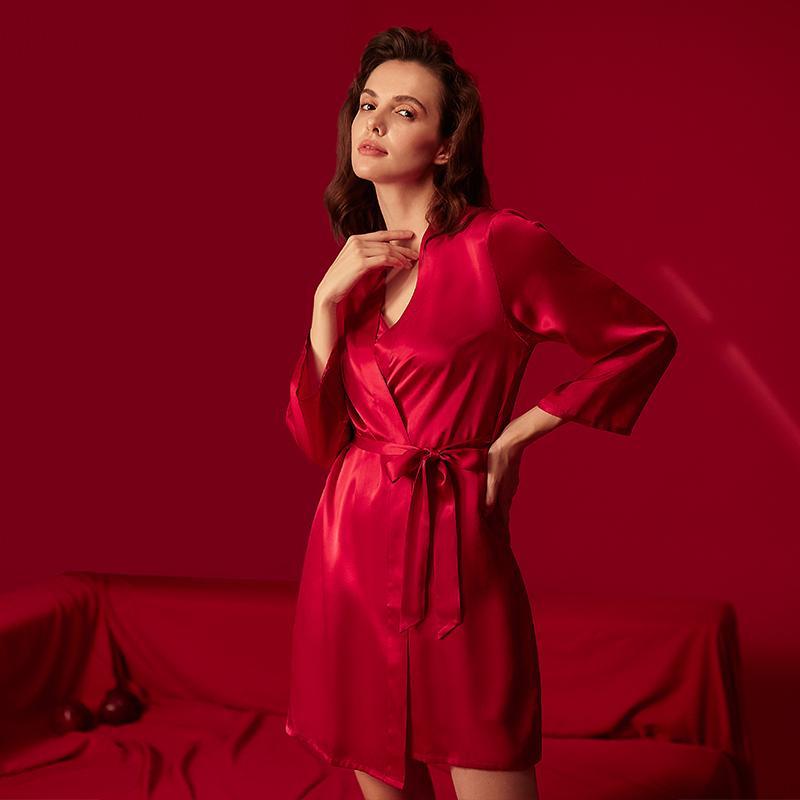 Luxury Stunning Red Silk Robe Set - Asilklife