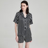 Black and White Stripe Short Silk Pajamas Set
