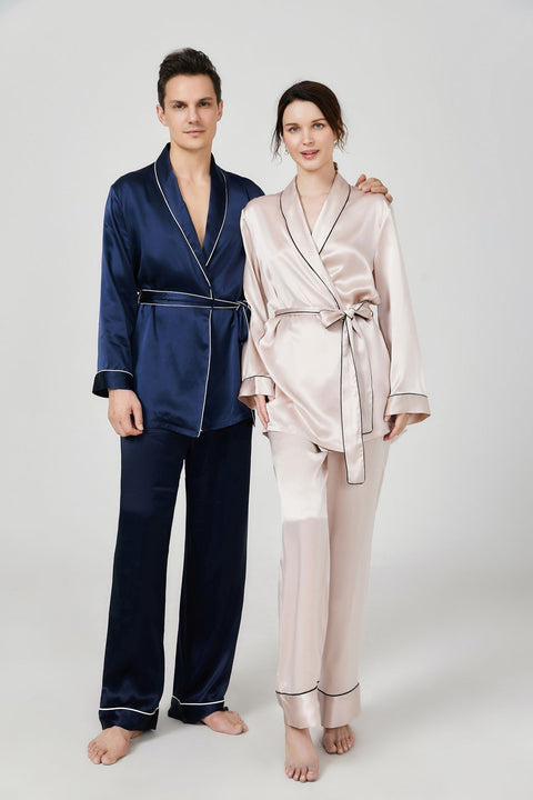 19 Momme Matching couple Pajamas silk short robe pajama set