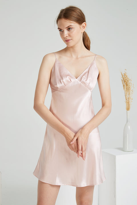 Pleated V-Neck Sexy Silk Nightgown