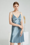 Pleated V-Neck Sexy Silk Nightgown