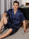 Men's Loose 100% pure Silk Short Pajama Set