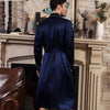 Asilklife High Quality Navy Blue Silk Robe for Men
