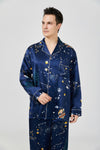 Dream Galaxy Printed Long Sleeves Classic Silk Pajamas Set For Couple