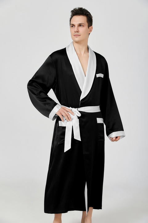 Silk long Robe for Men with wide contrasting collar