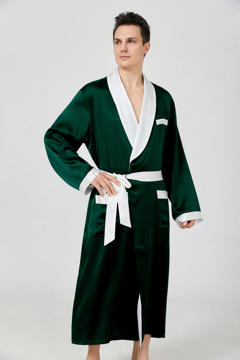Silk long Robe for Men with wide contrasting collar