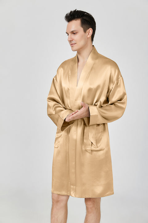 Short Silk kimono Robe for Men