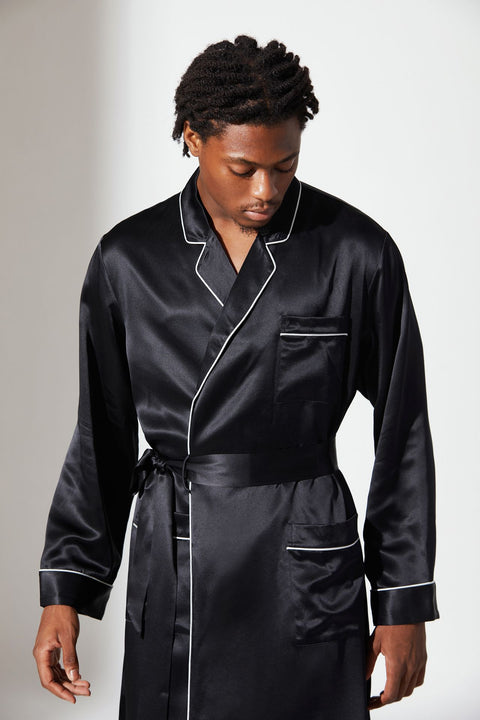 Men's Classic V-neck Long Sleeves Silk Robe