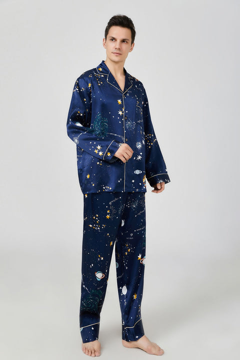 19 momme Silk Printed Pajamas Set for Men Universe