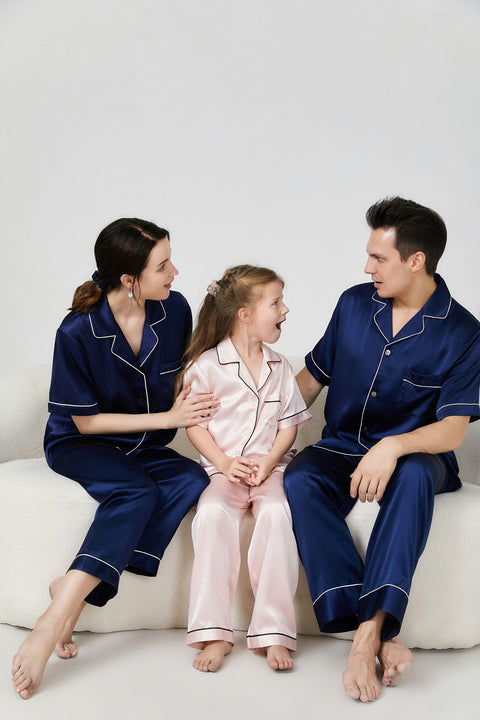 19 Momme Matching family pajamas short sleeve silk pajama set