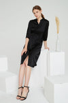 Silk shirt Dress Mandarin-Neck Women Midi Dress